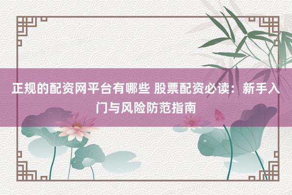 正规的配资网平台有哪些 股票配资必读：新手入门与风险防范指南