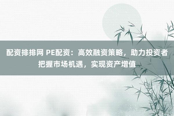 配资排排网 PE配资：高效融资策略，助力投资者把握市场机遇，实现资产增值
